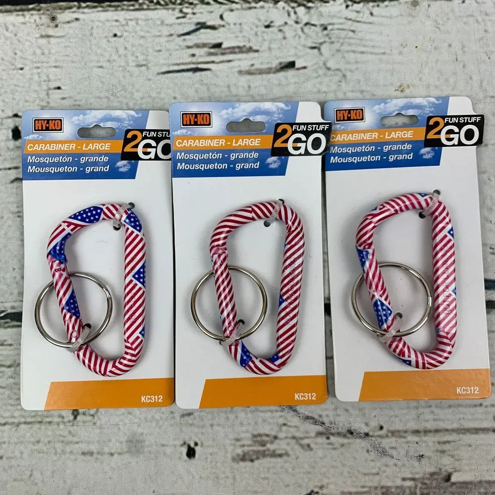 HY-KO 3-Pack American Flag Large Carabiner Keychain‎ Clip Aluminum KC312 NEW